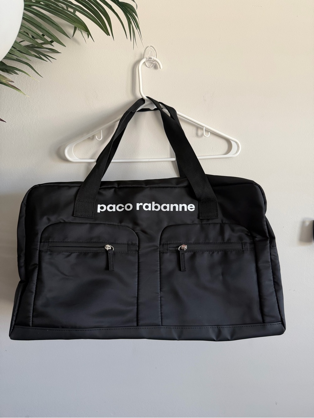 Paco Rabanne Black Nylon Duffel with Front Zip Pockets